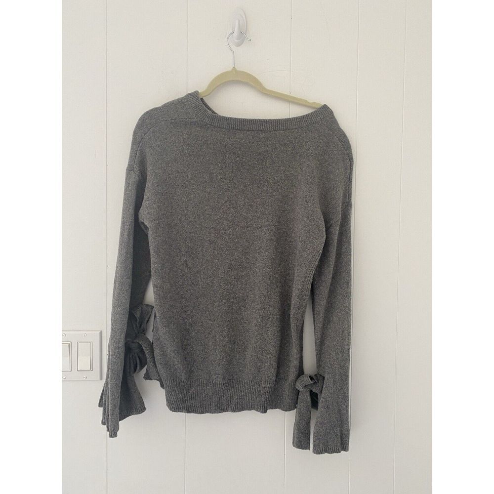Madewell Tie-Cuff Pullover Sweater Crew Small Gray Color G9614 Cotton Blend - Picture 3 of 5